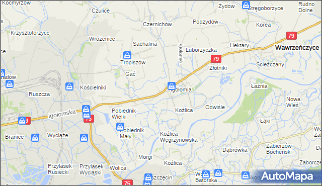 mapa Zofipole gmina Igołomia-Wawrzeńczyce, Zofipole gmina Igołomia-Wawrzeńczyce na mapie Targeo