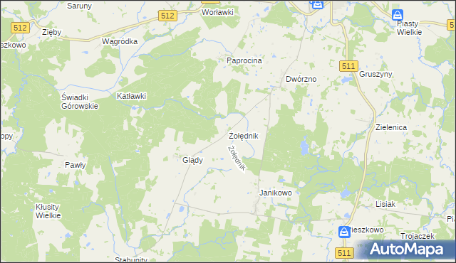 mapa Żołędnik, Żołędnik na mapie Targeo