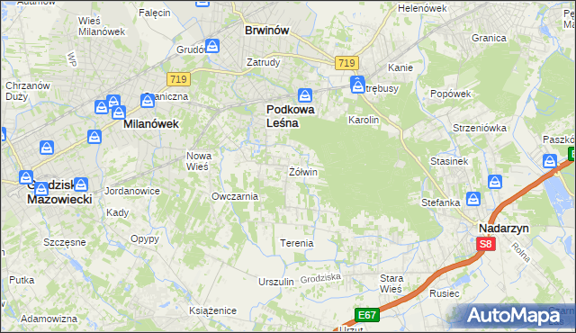 mapa Żółwin gmina Brwinów, Żółwin gmina Brwinów na mapie Targeo