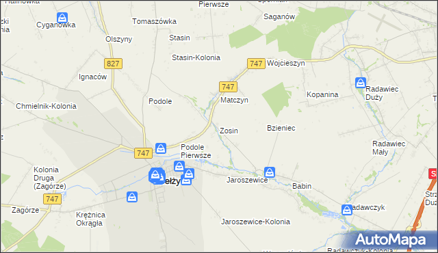 mapa Zosin gmina Bełżyce, Zosin gmina Bełżyce na mapie Targeo