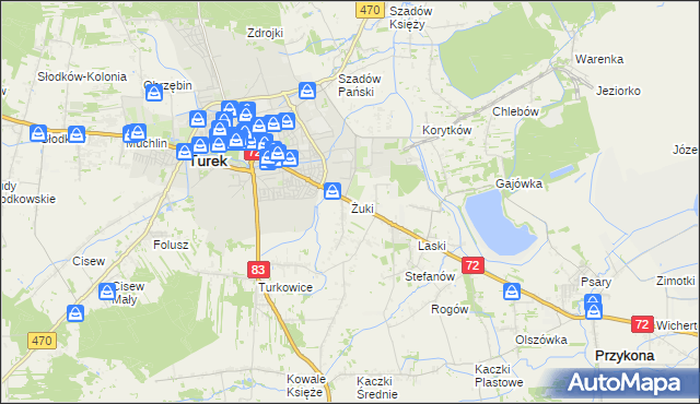 mapa Żuki gmina Turek, Żuki gmina Turek na mapie Targeo