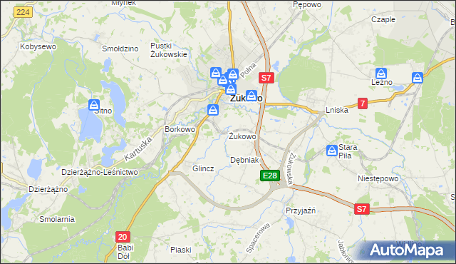 mapa Żukowo powiat kartuski, Żukowo powiat kartuski na mapie Targeo