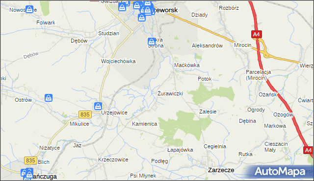 mapa Żurawiczki, Żurawiczki na mapie Targeo