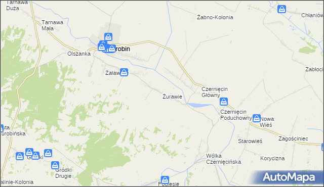 mapa Żurawie gmina Turobin, Żurawie gmina Turobin na mapie Targeo
