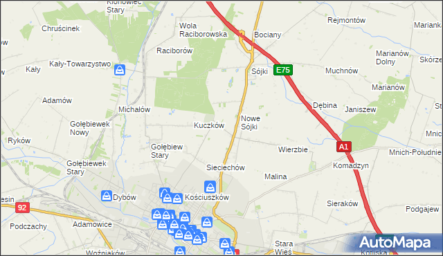 mapa Żurawieniec gmina Kutno, Żurawieniec gmina Kutno na mapie Targeo