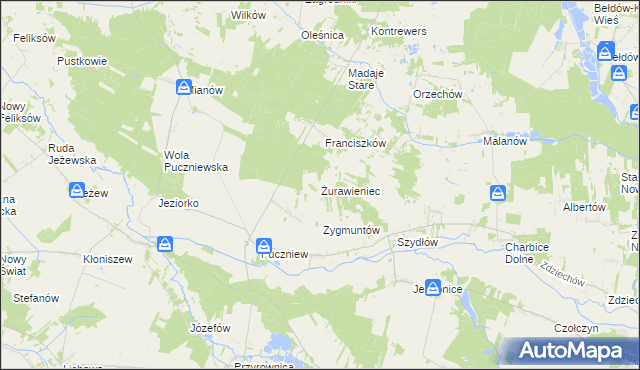 mapa Żurawieniec gmina Lutomiersk, Żurawieniec gmina Lutomiersk na mapie Targeo