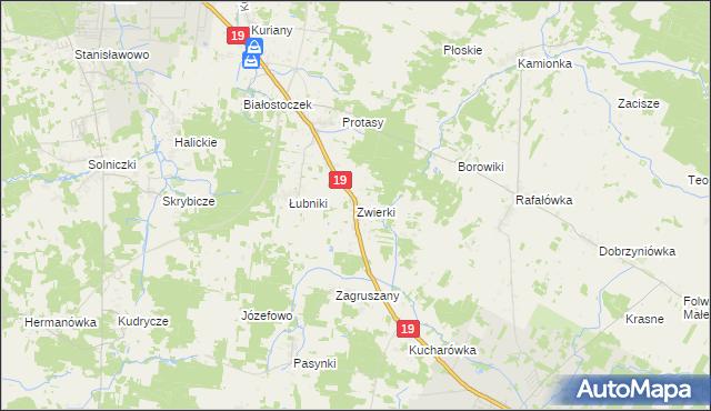 mapa Zwierki, Zwierki na mapie Targeo