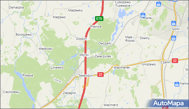 mapa Zwierzynek gmina Tczew, Zwierzynek gmina Tczew na mapie Targeo