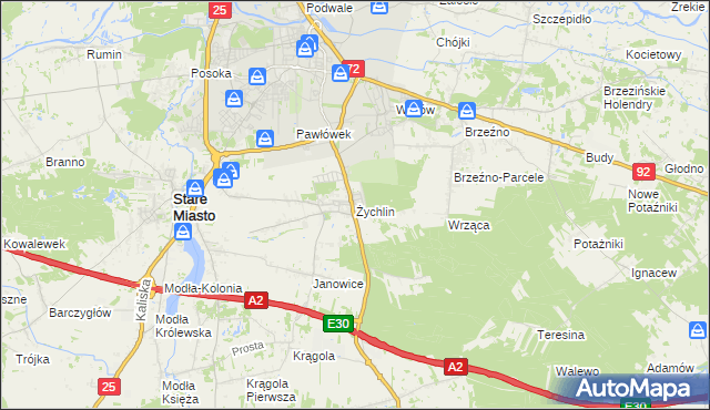 mapa Żychlin gmina Stare Miasto, Żychlin gmina Stare Miasto na mapie Targeo