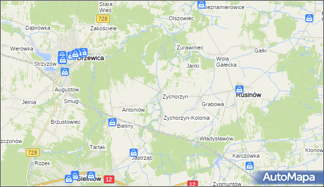 mapa Zychorzyn, Zychorzyn na mapie Targeo