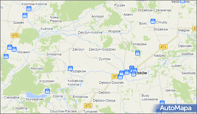 mapa Żychów, Żychów na mapie Targeo