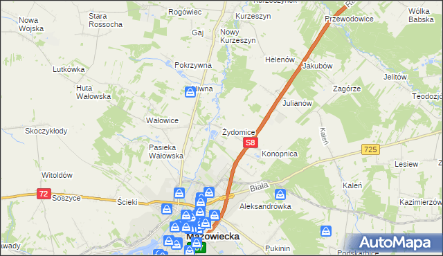 mapa Żydomice, Żydomice na mapie Targeo