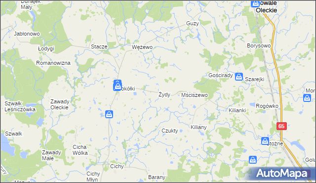 mapa Żydy gmina Kowale Oleckie, Żydy gmina Kowale Oleckie na mapie Targeo