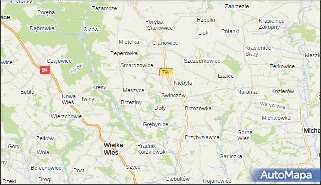 mapa Świńczów, Świńczów na mapie Targeo