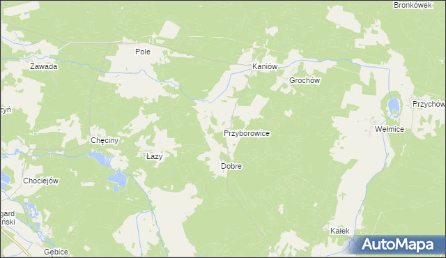 mapa Przyborowice gmina Gubin, Przyborowice gmina Gubin na mapie Targeo