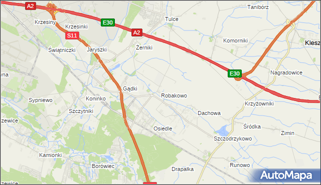 mapa Robakowo gmina Kórnik, Robakowo gmina Kórnik na mapie Targeo