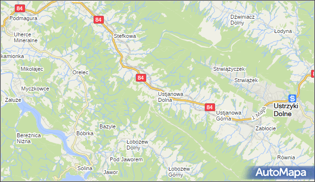 mapa Ustjanowa Dolna, Ustjanowa Dolna na mapie Targeo