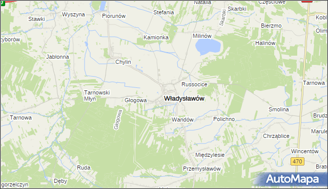 mapa Władysławów powiat turecki, Władysławów powiat turecki na mapie Targeo