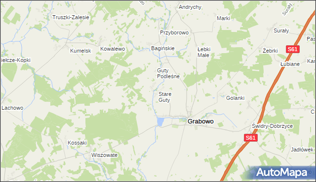mapa Stare Guty gmina Grabowo, Stare Guty gmina Grabowo na mapie Targeo