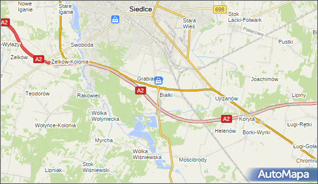 mapa Białki gmina Siedlce, Białki gmina Siedlce na mapie Targeo