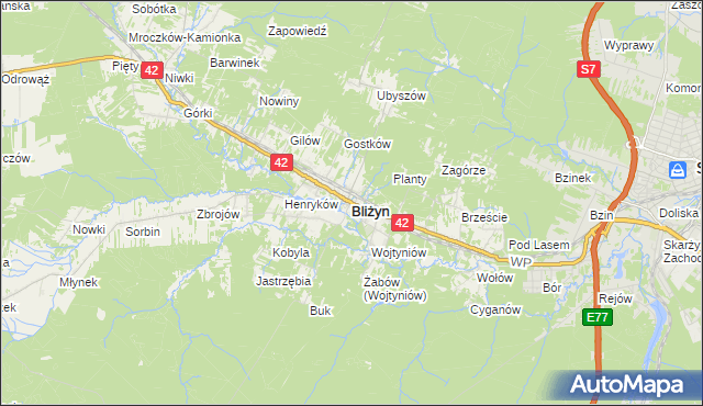 mapa Bliżyn, Bliżyn na mapie Targeo