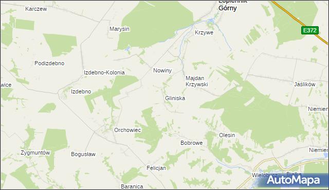 mapa Gliniska gmina Łopiennik Górny, Gliniska gmina Łopiennik Górny na mapie Targeo