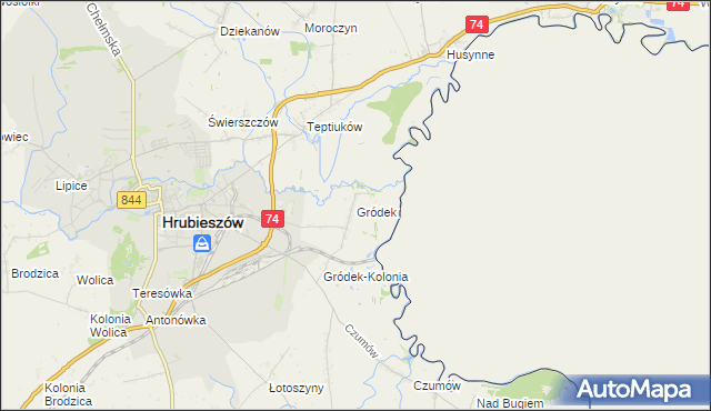 mapa Gródek gmina Hrubieszów, Gródek gmina Hrubieszów na mapie Targeo