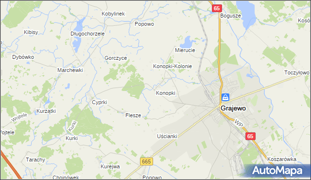 mapa Konopki gmina Grajewo, Konopki gmina Grajewo na mapie Targeo