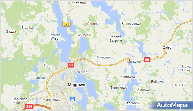 mapa Młynowo gmina Mrągowo, Młynowo gmina Mrągowo na mapie Targeo