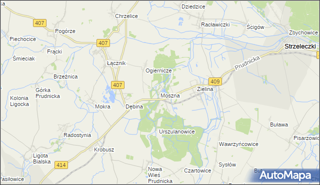 mapa Moszna gmina Strzeleczki, Moszna gmina Strzeleczki na mapie Targeo
