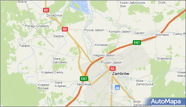 mapa Nagórki-Jabłoń, Nagórki-Jabłoń na mapie Targeo