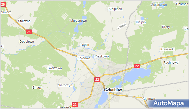 mapa Piaskowo gmina Człuchów, Piaskowo gmina Człuchów na mapie Targeo