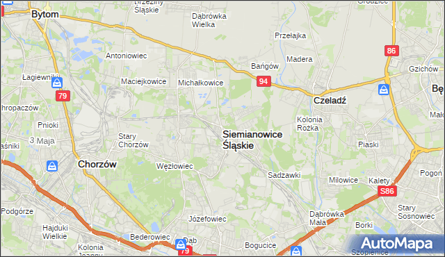 mapa Siemianowice Śląskie, Siemianowice Śląskie na mapie Targeo