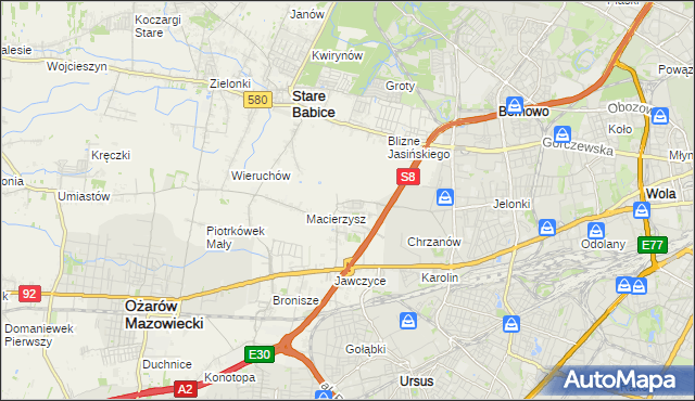 mapa Szeligi gmina Ożarów Mazowiecki, Szeligi gmina Ożarów Mazowiecki na mapie Targeo