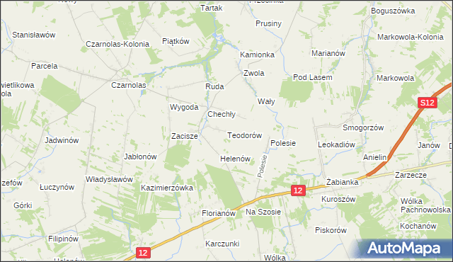 mapa Teodorów gmina Policzna, Teodorów gmina Policzna na mapie Targeo