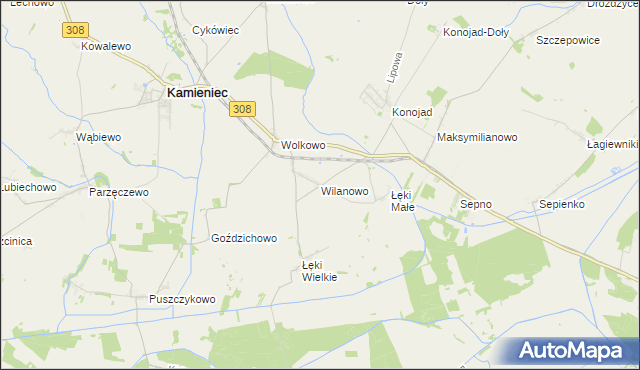 mapa Wilanowo gmina Kamieniec, Wilanowo gmina Kamieniec na mapie Targeo