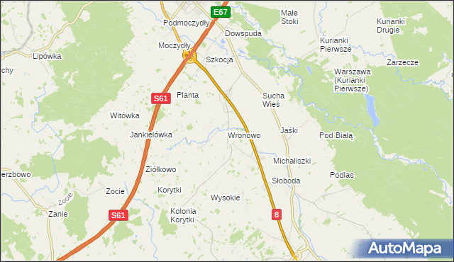 mapa Wronowo gmina Raczki, Wronowo gmina Raczki na mapie Targeo