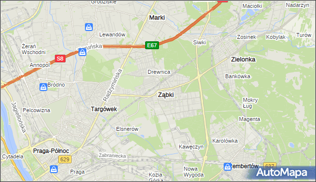 mapa Ząbki powiat wołomiński, Ząbki powiat wołomiński na mapie Targeo