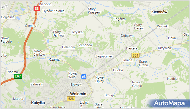 mapa Zagościniec gmina Wołomin, Zagościniec gmina Wołomin na mapie Targeo