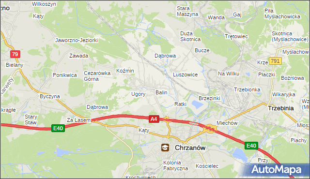 mapa Balin gmina Chrzanów, Balin gmina Chrzanów na mapie Targeo