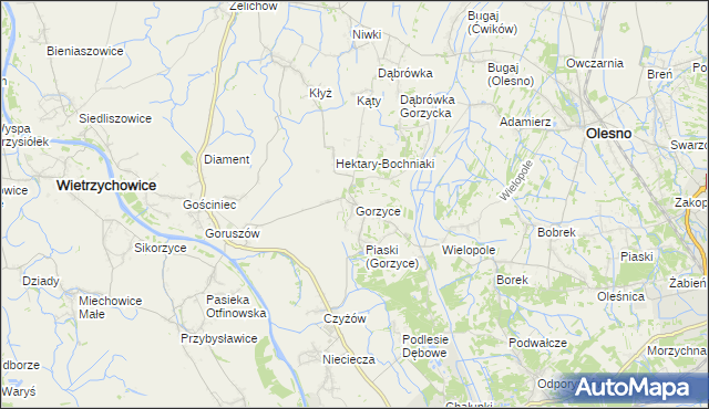 mapa Gorzyce gmina Żabno, Gorzyce gmina Żabno na mapie Targeo