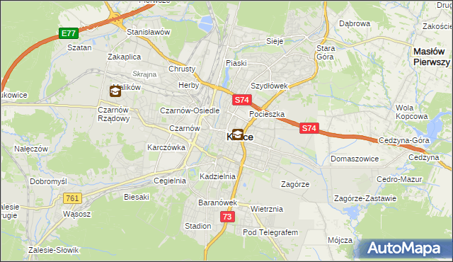 mapa Kielc, Kielce na mapie Targeo