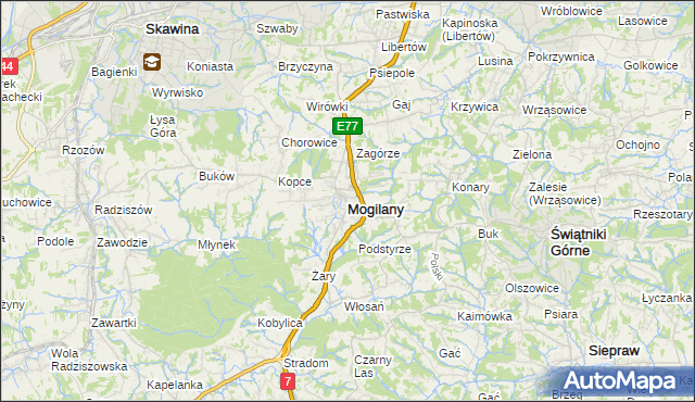 mapa Mogilany, Mogilany na mapie Targeo