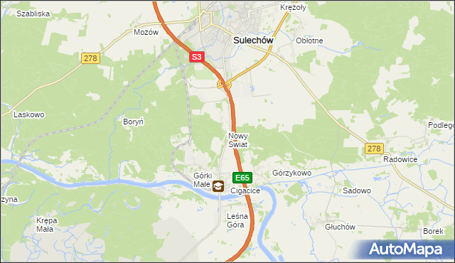 mapa Nowy Świat gmina Sulechów, Nowy Świat gmina Sulechów na mapie Targeo