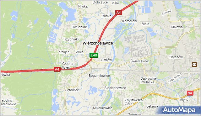 mapa Ostrów gmina Wierzchosławice, Ostrów gmina Wierzchosławice na mapie Targeo