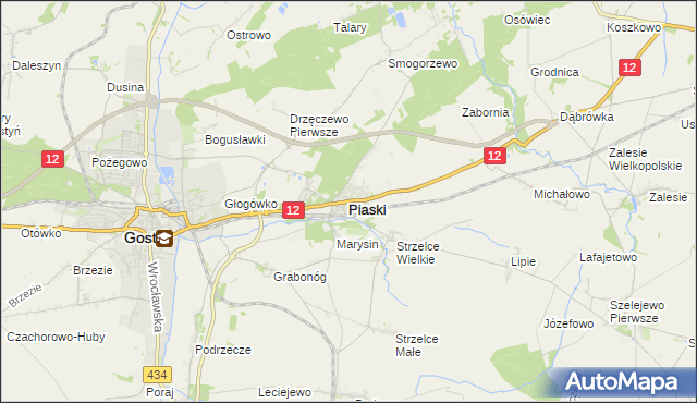mapa Piaski powiat gostyński, Piaski powiat gostyński na mapie Targeo