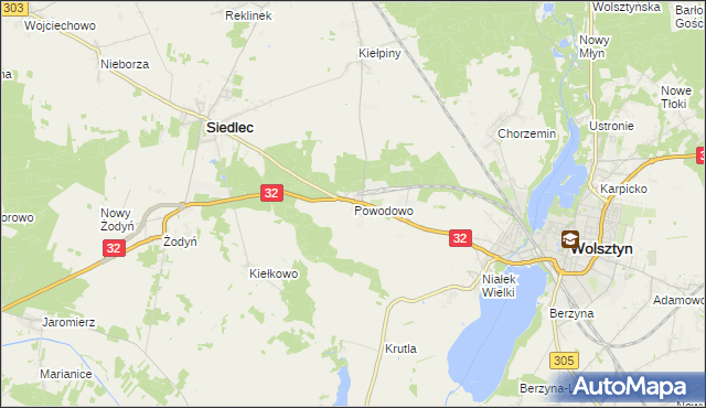 mapa Powodowo gmina Wolsztyn, Powodowo gmina Wolsztyn na mapie Targeo
