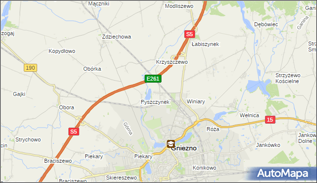 mapa Pyszczyn gmina Gniezno, Pyszczyn gmina Gniezno na mapie Targeo
