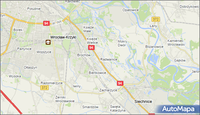 mapa Radwanice gmina Siechnice, Radwanice gmina Siechnice na mapie Targeo