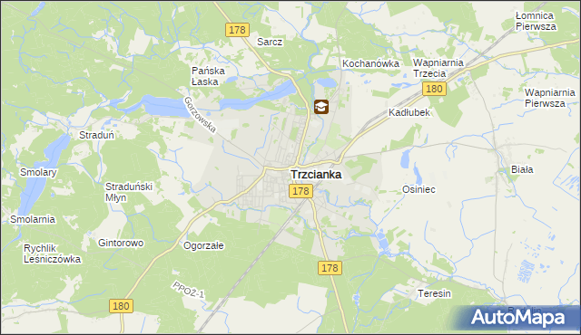 mapa Trzcianka powiat czarnkowsko-trzcianecki, Trzcianka powiat czarnkowsko-trzcianecki na mapie Targeo